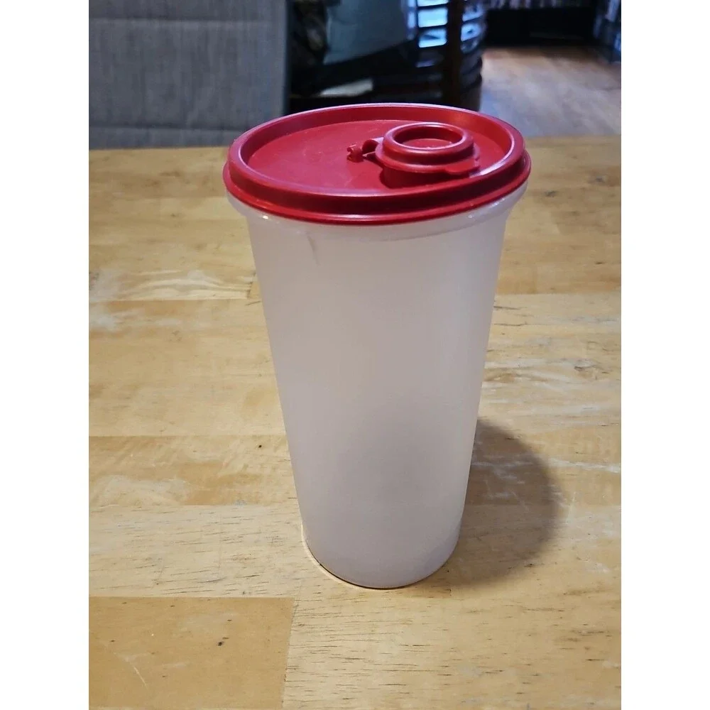 Vintage Tupperware 261 Sheer Handolier Pitcher Red Flip Top Seal 563